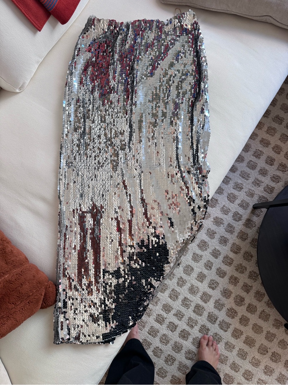 Ronny Kobo Collection Silver Sequin High-Low Skirt with Black Accents
